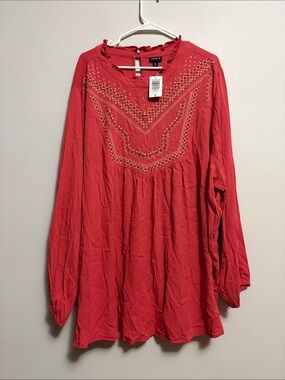 Torrid Crinkle Gauze Embroidered Peasant Tunic Blouse Size 5